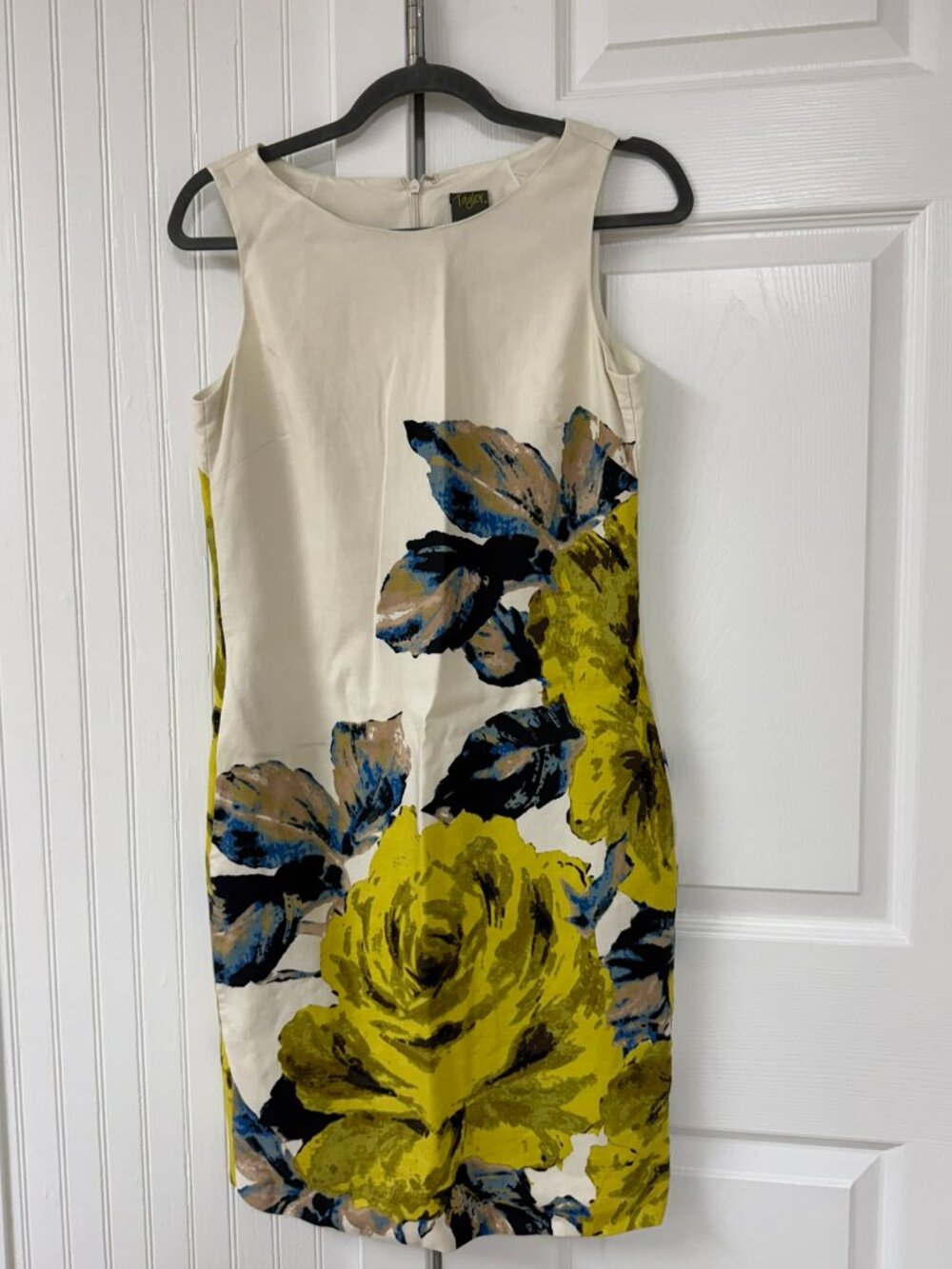 Taylor Beige Flower Linen Silk Dress - Size 4